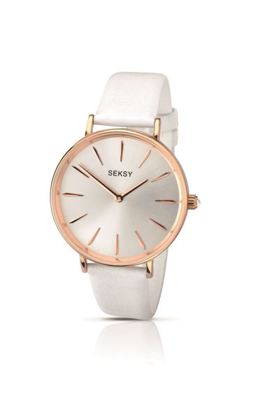 Ladies Watch With White Leather Strap