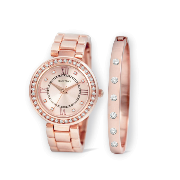 Picture of Ellen Tracy Motif Collection Rose Gold  Watch and Bracelet Set